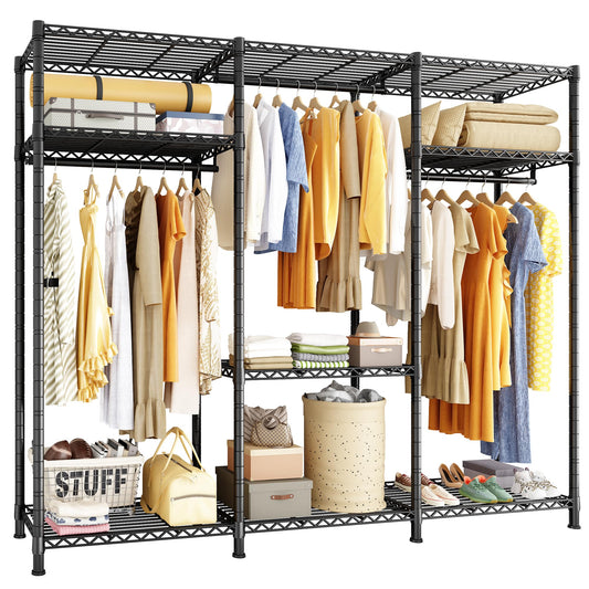 Raybee Garment Rack Heavy Duty Clothes Rack for Hanging Clothes 795LBS Adjustable Wardrobe Rack Portable Closets for Hanging Clothes Multi-Functional Clothing Rack with Shelves 75.3''H*56''W*16.3''D